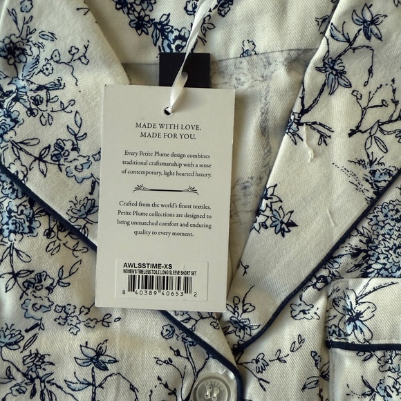 PETITE PLUME Women's Twill Long Sleeve Short Set in Timeless Toile NWT - Picture 6 of 10
